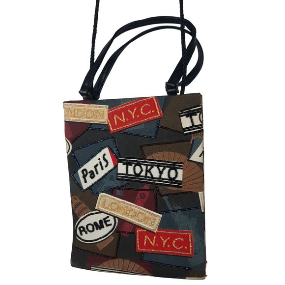 Vintage Beaded Purse World Traveler NYC Paris Rome Tokyo London - Picture 2 of 11